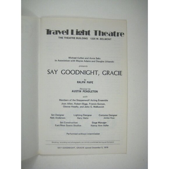 Say Goodnight Gracie Travel Light Theatre Program 1979 Ralph Pape Pendleton - Picture 2 of 5